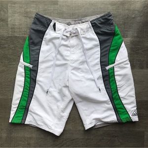 Mens White & Green Adidas Swim Shorts ♡